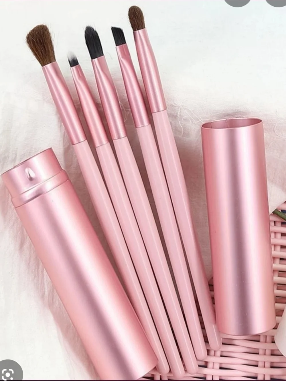Metallic Pink 5-Piece Eye Makeup Brush Set with Travel Case BNIB